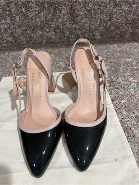 kate spade Black and Blush Slingback Pointed-Toe Pumps